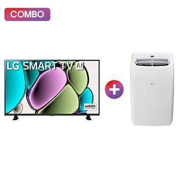 Vista frontal de Pantalla LG AI SMART TV LR65 32 pulgadas SMART TV 2024 ThinQ AI + LG AC Portátil, 1 Ton, Frío y Calor (Voltaje 115V / 60HZ) 32LR650OB.LP1425